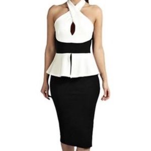 Uxcell Woman Crossover Halter Pepium Dress Black M